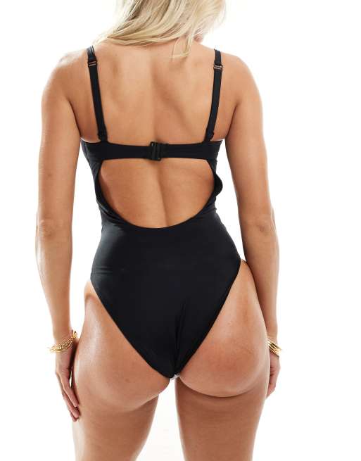 ASOS DESIGN Fuller Bust – Czarny profilowany strój kąpielowy z fiszbinami, 4 z 4