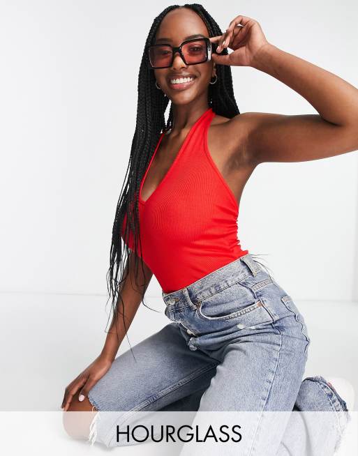 ASOS DESIGN – Fuller Bust – Czerwone body z dekoltem typu halter