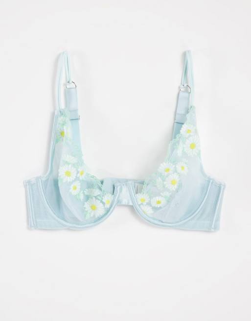 ASOS DESIGN Fuller Bust – Daisy – Bügel-BH in Blau mit Stickerei
