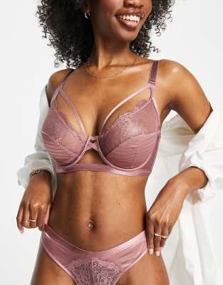 ASOS DESIGN Fuller Bust Darcie vintage stitch and strapping padded underwire bra in mauve-Multi