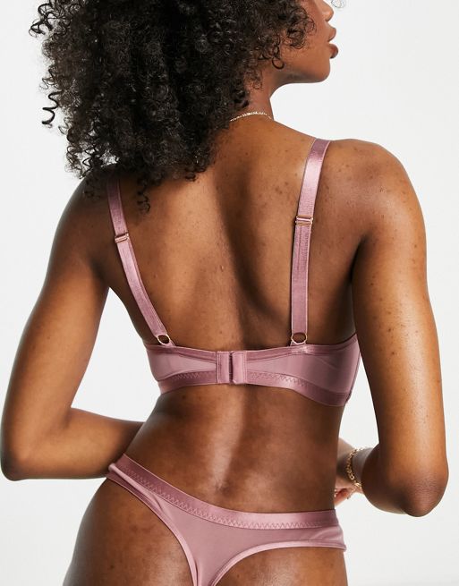 ASOS DESIGN Darcie vintage stitch and strapping padded underwire bra in  mauve