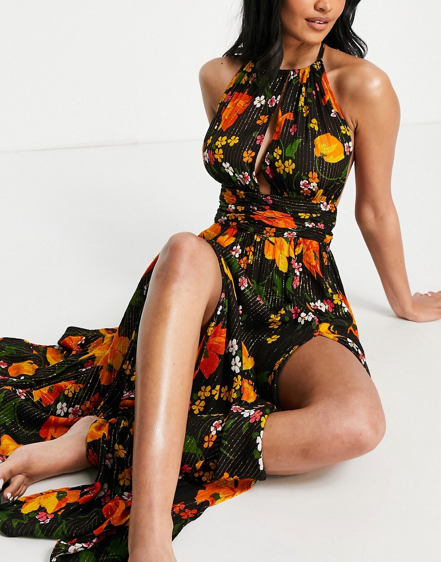 ASOS DESIGN fuller bust deep plunge maxi beach dress in enchanted floral print-Multi