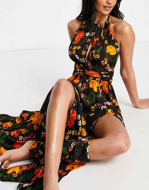 ASOS DESIGN fuller bust deep plunge maxi beach dress in enchanted floral print