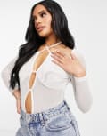 [ASOS DESIGN] ASOS DESIGN Fuller Bust dobby mesh cold shoulder bodysuit in white 14 White
