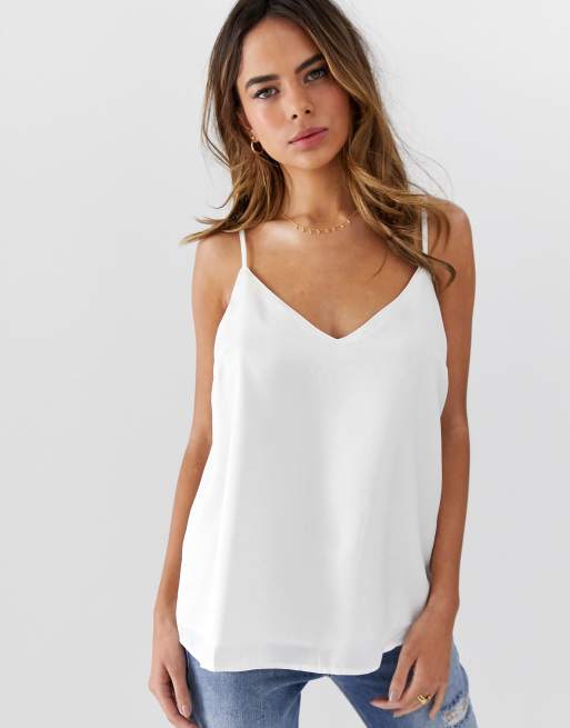 ASOS DESIGN fuller bust double layer v neck recycled cami in ivory | ASOS