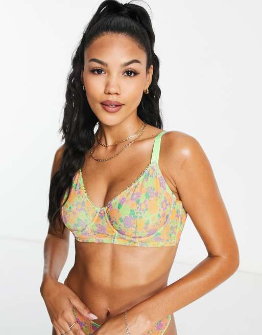 ASOS DESIGN Fuller Bust Maddy clean mesh underwired plunge bra in green