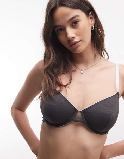 ASOS DESIGN - Fuller Bust - Emilia - Grå bøjle-BH med kontrastkanter i gennemsigtigt mesh - view 1