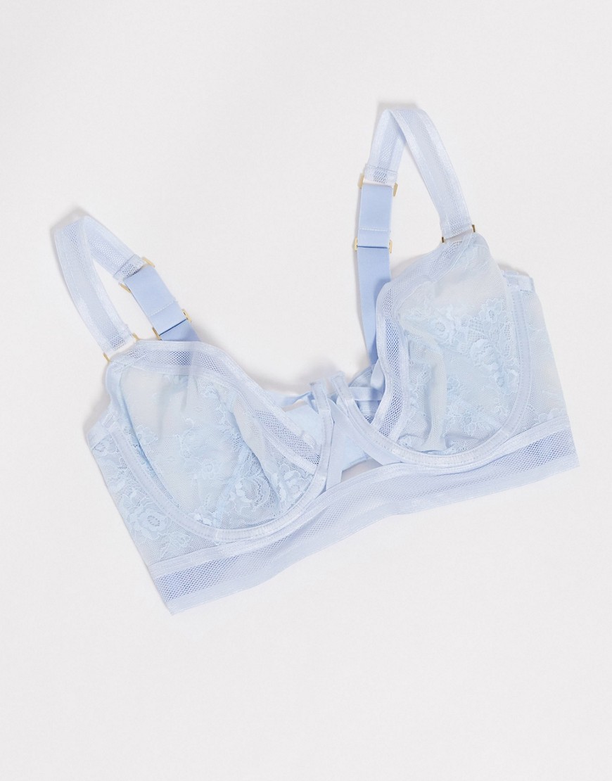 ASOS DESIGN Fuller Bust Exclusive Alexa strappy underwire bra with lace & textured elastic-Blue