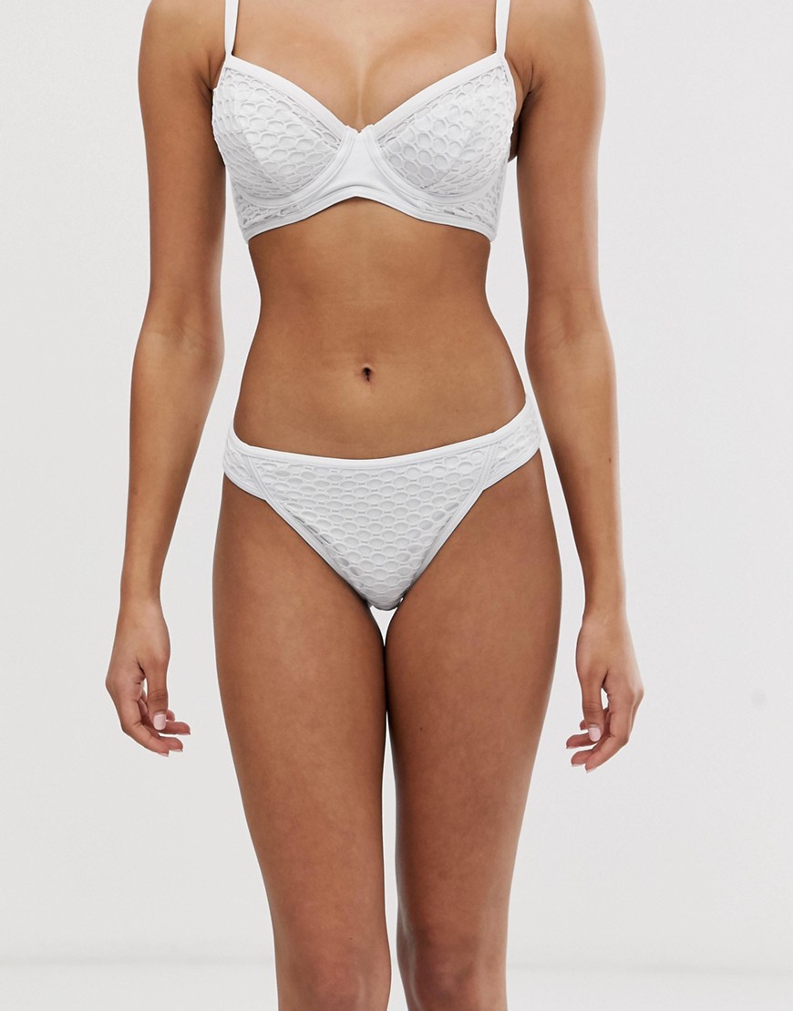 ASOS DESIGN fuller bust exclusive fishnet overlay bikini bottom in white