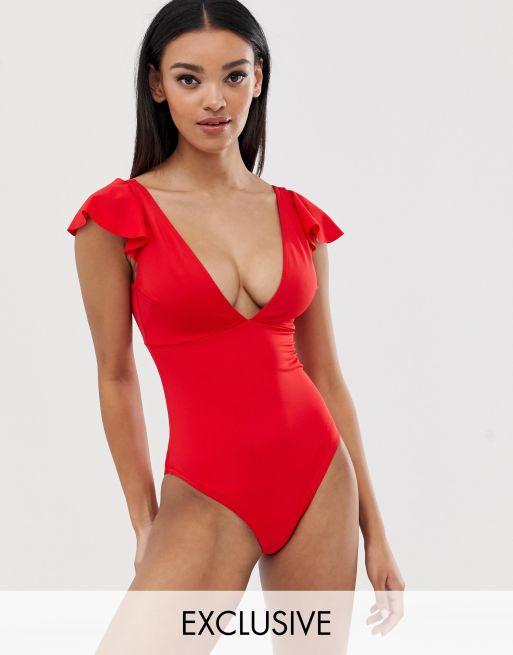 Asos red outlet swimsuit