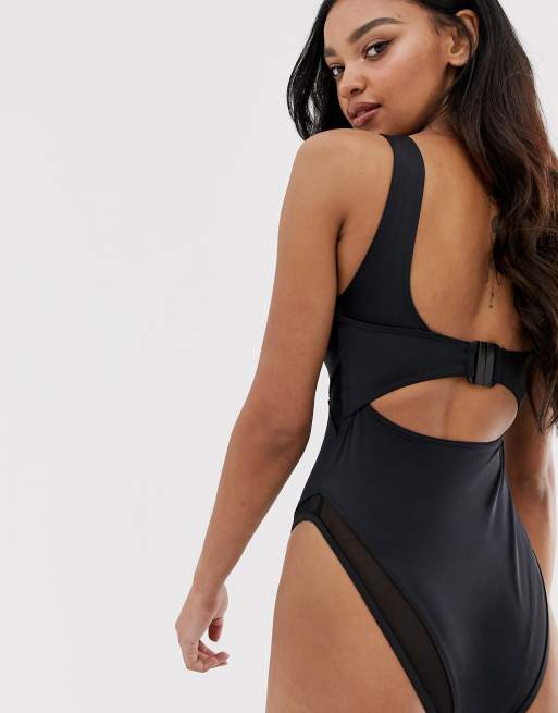 ASOS DESIGN fuller bust molded underwired swimsuit in black dd-g