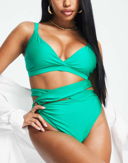 ASOS DESIGN Fuller Bust exclusive ring detail high waist bikini bottom in  emerald green