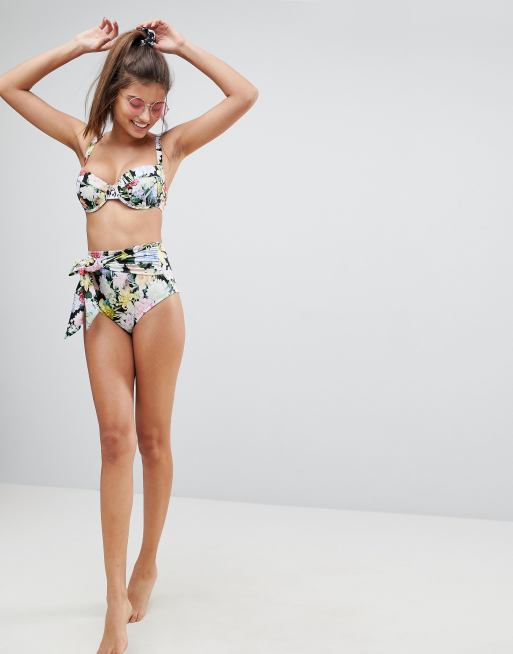 ASOS DESIGN fuller bust high waist bikini bottom in watercolour floral  print