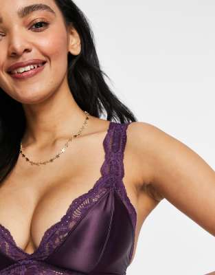 ASOS DESIGN Fuller Bust Fliss satin & lace longline bralette in purple