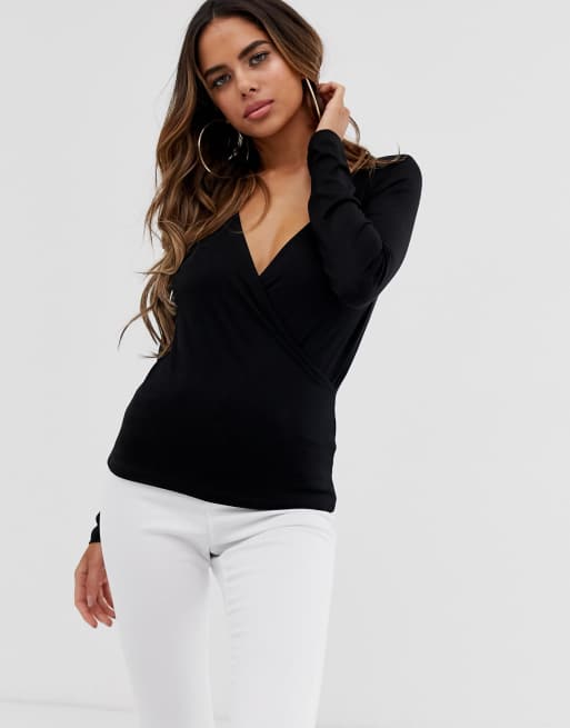 ASOS DESIGN Fuller Bust formal wrap front top in black ASOS
