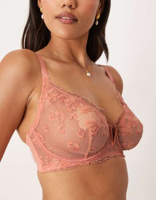 ASOS DESIGN Fuller Bust - Giselle - Premium - Koralrød BH med bøjle og glimmerbroderier, 2 af 4