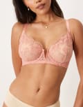 [ASOS DESIGN] ASOS DESIGN Fuller Bust Giselle premium sparkle embroidery underwired bra in coral-Pink 32E PINK