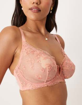 Asos Design Fuller Bust Giselle Premium Sparkle Embroidery Underwired Bra In Pink