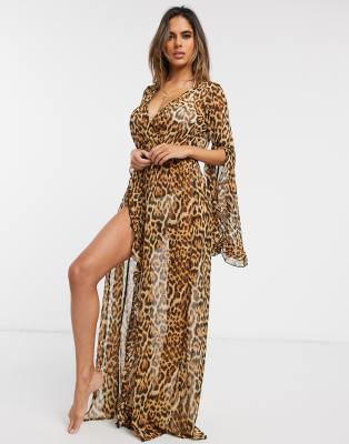 leopard print maxi kimono