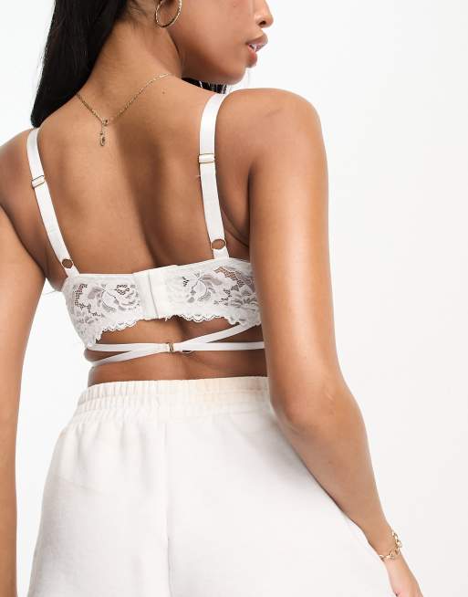 ASOS DESIGN Fuller Bust Grace moulded longline lace up bra in beige, 2 of 4