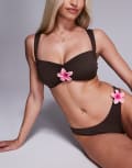 [ASOS DESIGN] ASOS DESIGN Fuller Bust Hallie bikini top with hibiscus resin trim-Multi 32F Multi