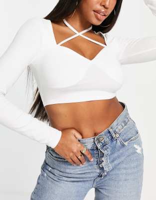 white long sleeve crop top asos