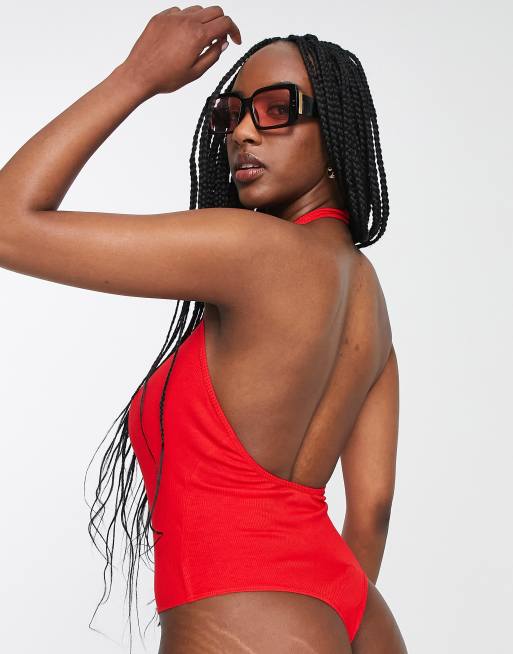 Red store halter bodysuit