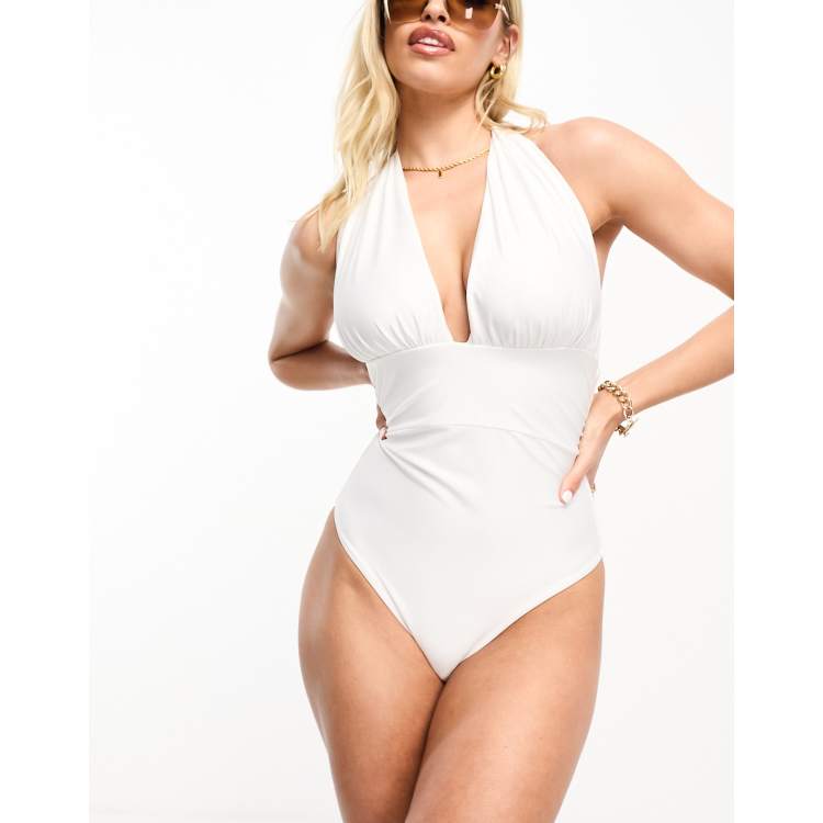 White fuller bust cut out plunge swimsuit