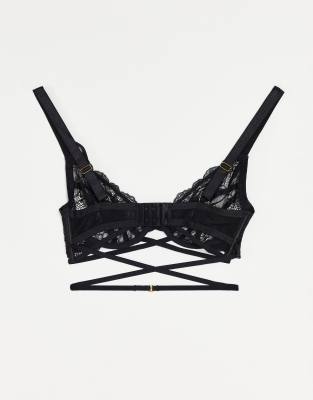 Asos Design Fuller Bust Hazel Multi Strap Lace Barely There Underwire Bra In Black
