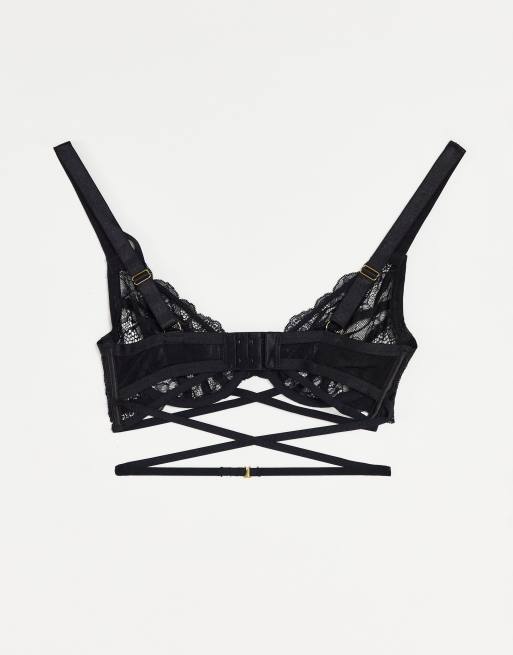 Asos Design Fuller Bust Hazel Multi Strap Lace Barely There Underwire Bra In Black Asos 