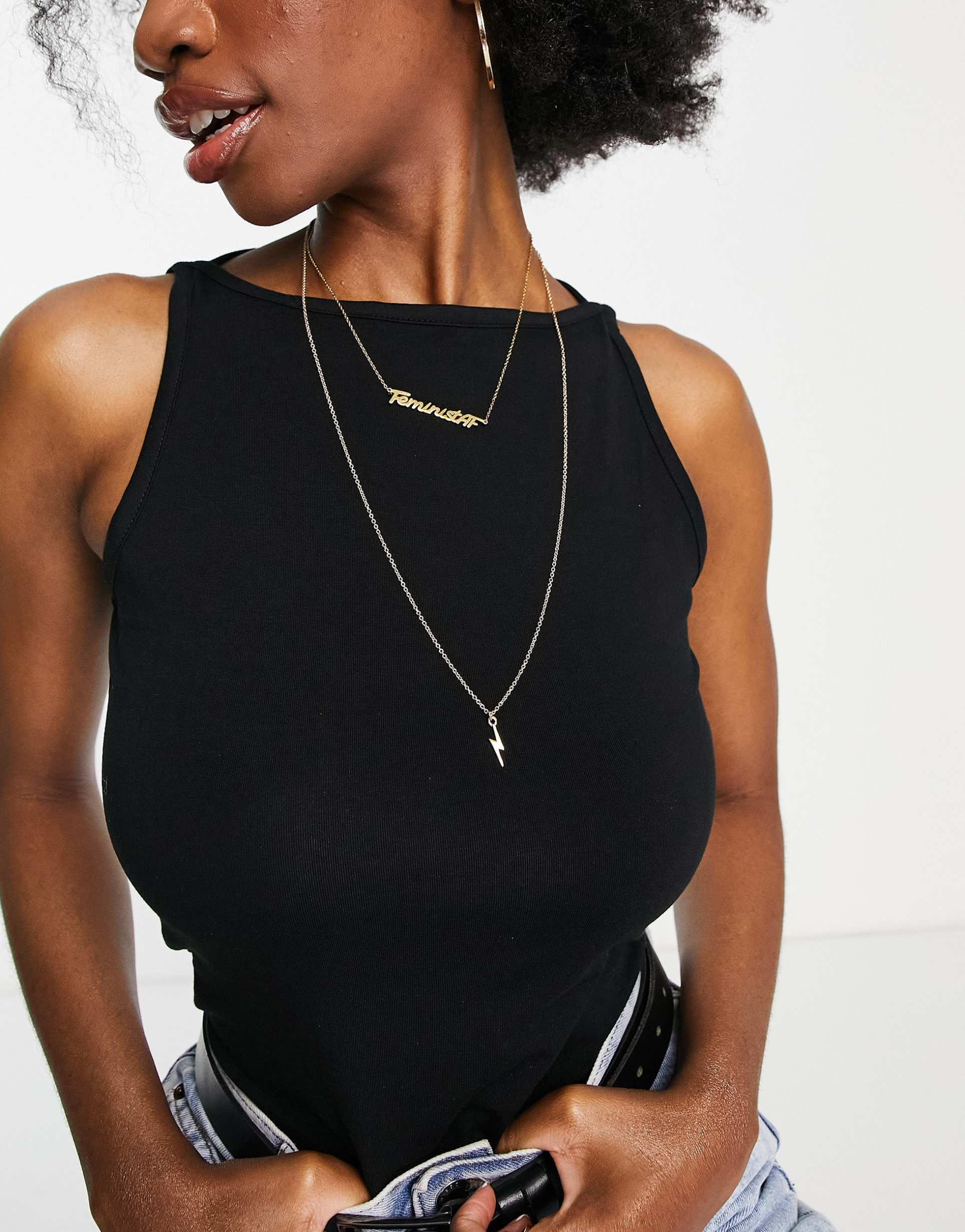 asos design fuller bust high neck tank top in black