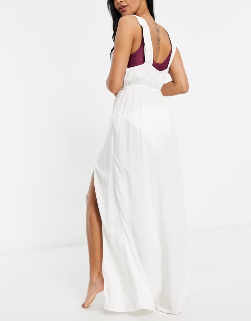 ASOS DESIGN - Fuller Bust - Hvid maxi-strandkjole med knudestropper , 2 af 4