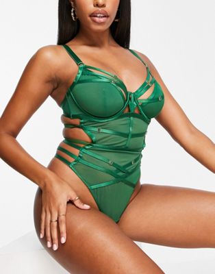 ASOS DESIGN Fuller Bust Ivana sexy strapping body in green