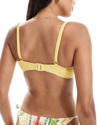 Asos Design Fuller Bust Jen Underwire Bikini Top With Flower Trim Detail In Yellow