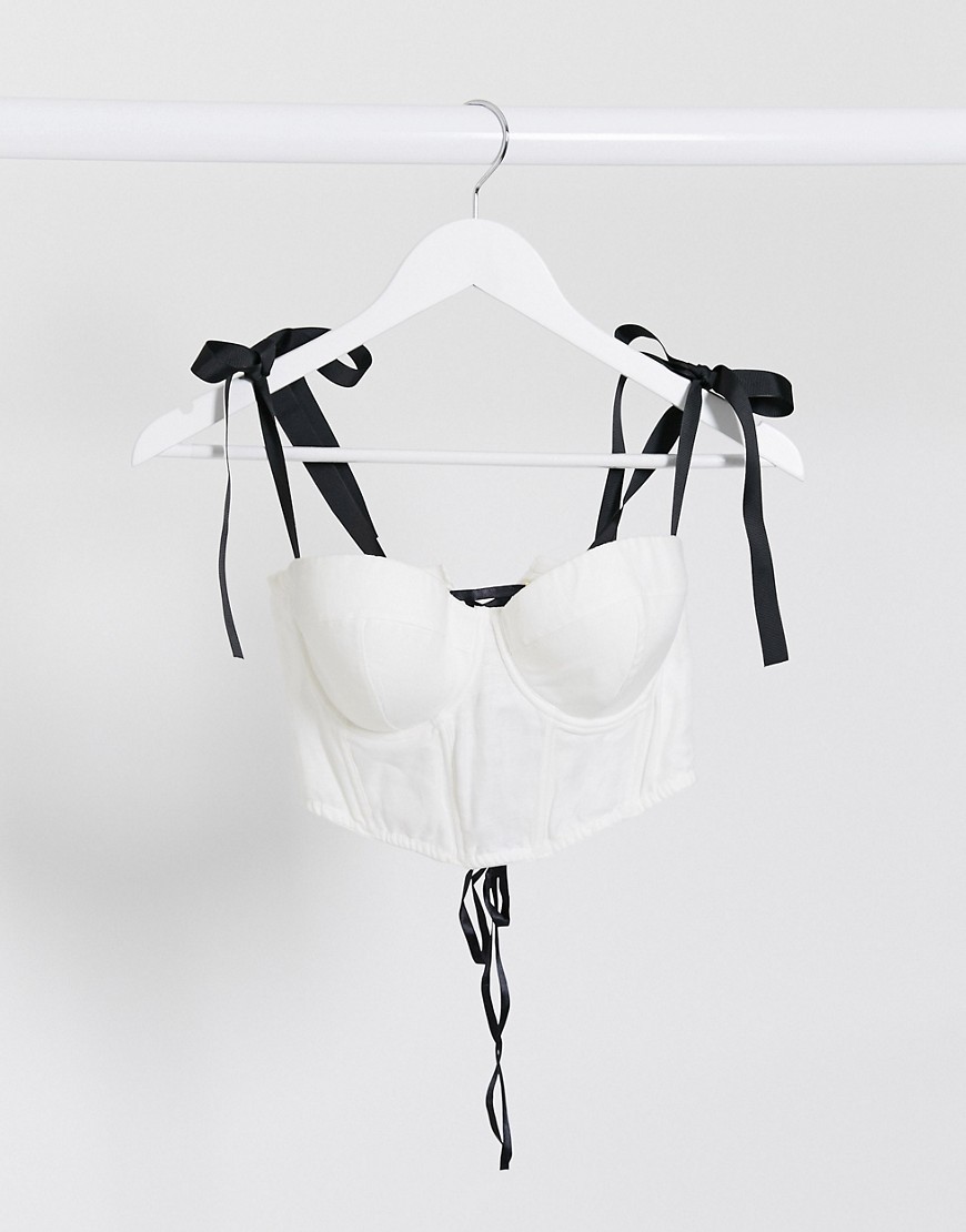 ASOS DESIGN Fuller Bust Kai linen padded underwire bralette with contrast straps-White