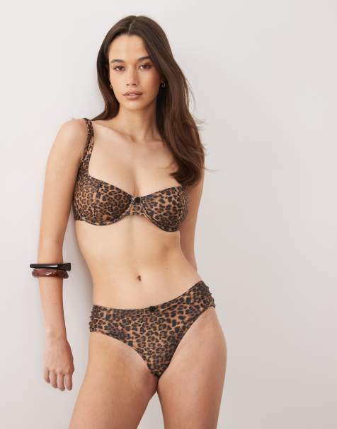 ASOS DESIGN Fuller Bust Kitty underwired bikini top in leopard - view 1