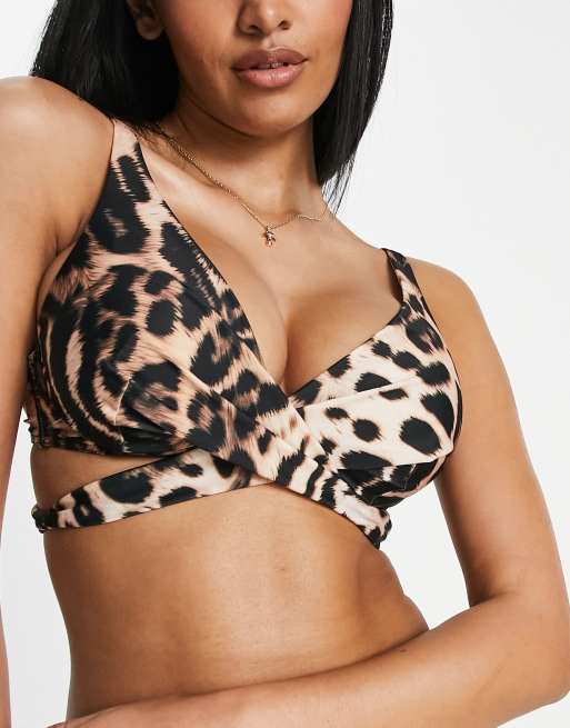 ASOS DESIGN Fuller Bust – Kopertowa góra od bikini z fiszbinami w zwierzęcy wzór