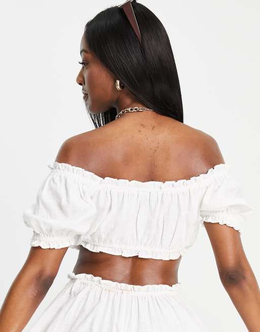 ASOS DESIGN Fuller Bust Kurzes Milkmaid Oberteil in WeiB mit Puffarmeln ASOS