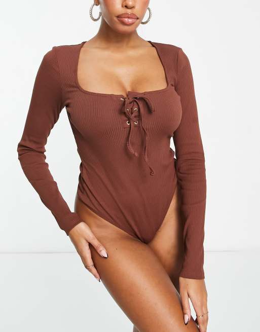 Lace up cheap front bodysuit