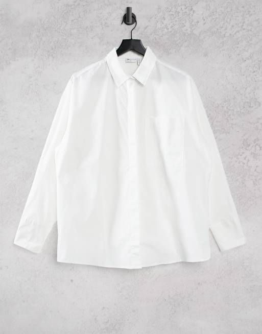 ASOS DESIGN – Fuller Bust – Langärmliges Boyfriend-Hemd aus Baumwolle in Weiß