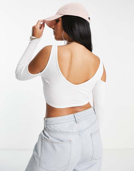 ASOS DESIGN - Fuller Bust - Langærmet croptop med V-udskæring foran og bagpå i hvid, 2 af 4