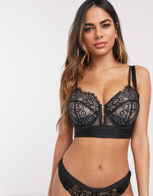 DESIGN - Fuller Bust - Layla Longline bøjle-BH og g-streng med blonder og mesh ASOS