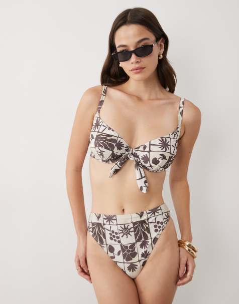 ASOS DESIGN Fuller Bust - Lea - Bikinitop med bøjle og bindebåndsdetalje samt tørklædeprint - view 1