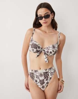 Fuller Bust - Lea - Bügel-Bikinioberteil mit Bindedetail und Tuchmuster-Braun Braun 30F