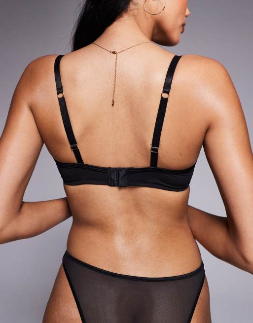 ASOS DESIGN Fuller Bust Lennox mesh underwired bra with satin binding in black, 3 of 4