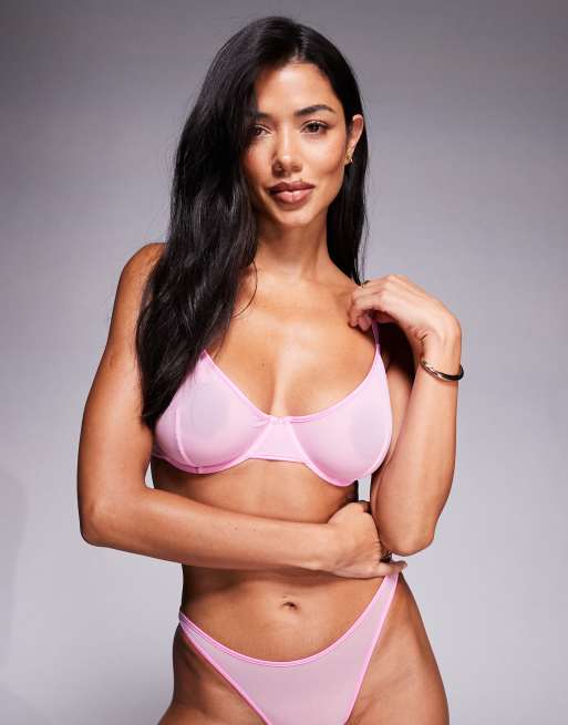 ASOS DESIGN Fuller Bust Lennox sheer mesh underwire bra with satin binding in baby pink, 3 of 4