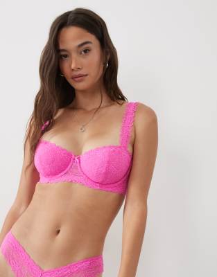 Asos Design Fuller Bust Lucinda Lace Balcony Bra With Lace Trim In Pink