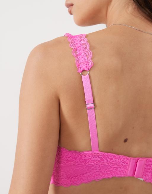 ASOS DESIGN Fuller Bust Lucinda lace balcony bra with lace trim in bright pink, 2 of 4