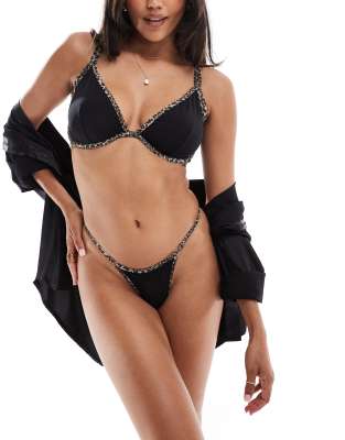 ASOS DESIGN ASOS DESIGN Fuller Bust Mackenzie mesh underwired bra with leopard trim in black