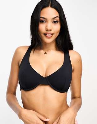 Shop Asos Design Fuller Bust Marina Nylon Blend Smoothing Underwire Bra In Black